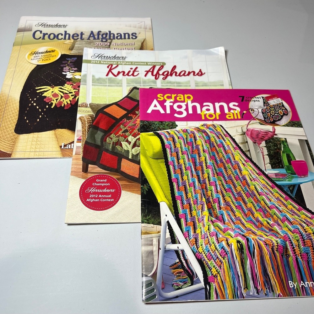 Afghan Pattern Books Lot‎ of 6 Crochet Knit Herrschners Scrap Designs